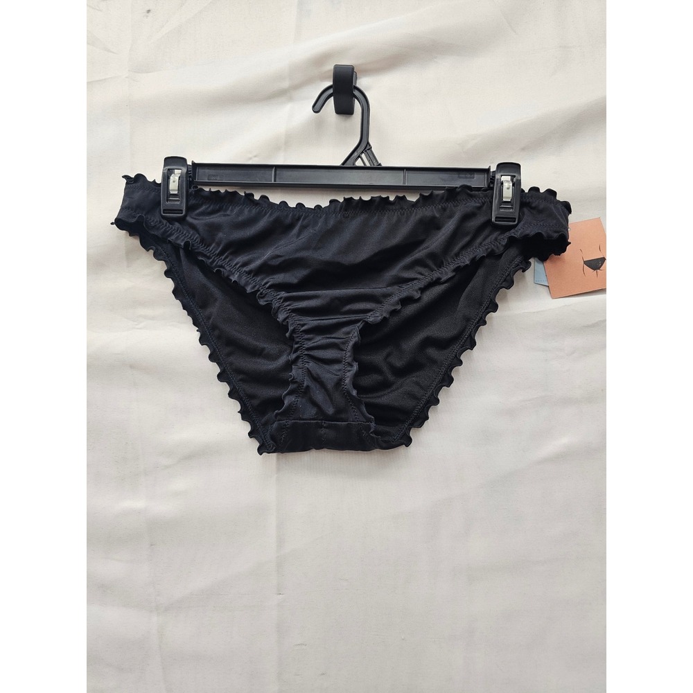 Shade & Shore Womens Low Rise Cheeky Bikini Bottoms Black Nylon Blend Size Large